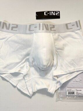 "C-IN2" Size Large Cotton Low-Rise Core Boxer Brief "Smooth Leg" - White/Gray